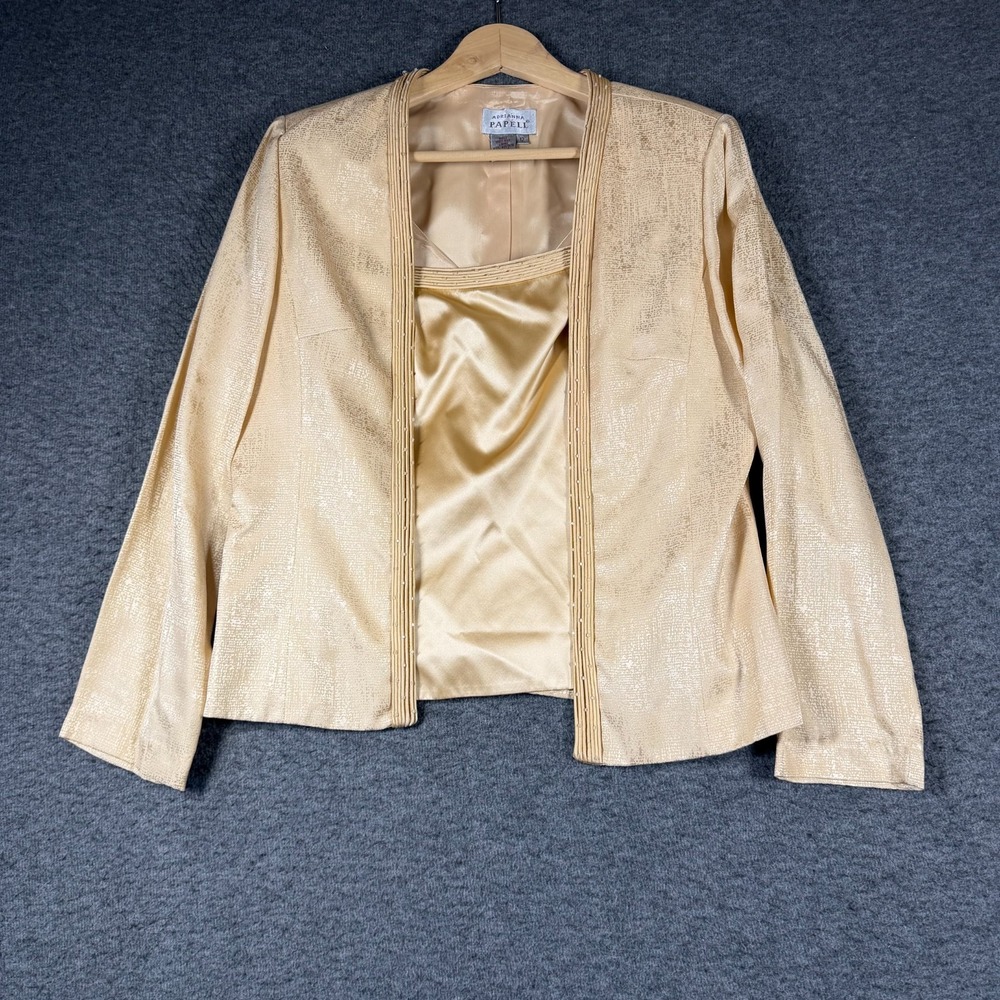 Adrianna Papell 100% Silk Tank Top & Jacket Womens 12 Gold Embellished
